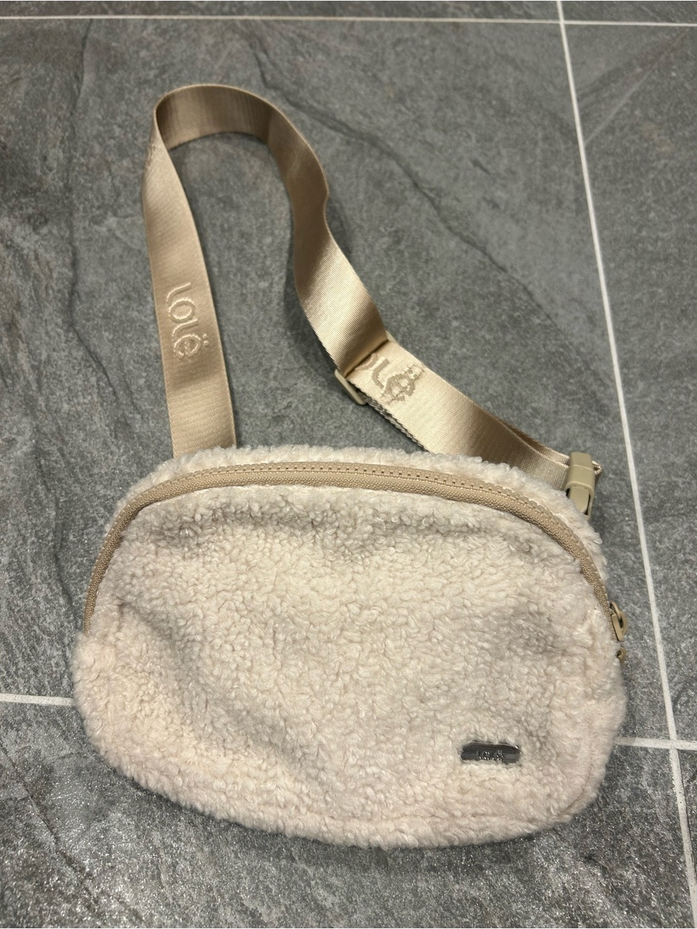 Lole Beige Sherpa Crossbody Bag with Satin Strap